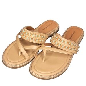 Lucky Brand Kekay Tan Beaded Braided Boho Slide Sandals Womens 10 M LP-KEKAY‎